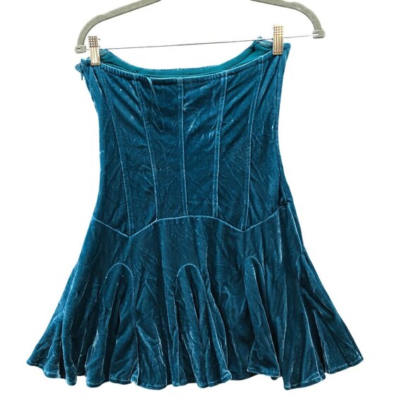 Urban Outfitters Antoinnette Velvet Bustier Mini Dress Size M Strapless Teal - Picture 2 of 10